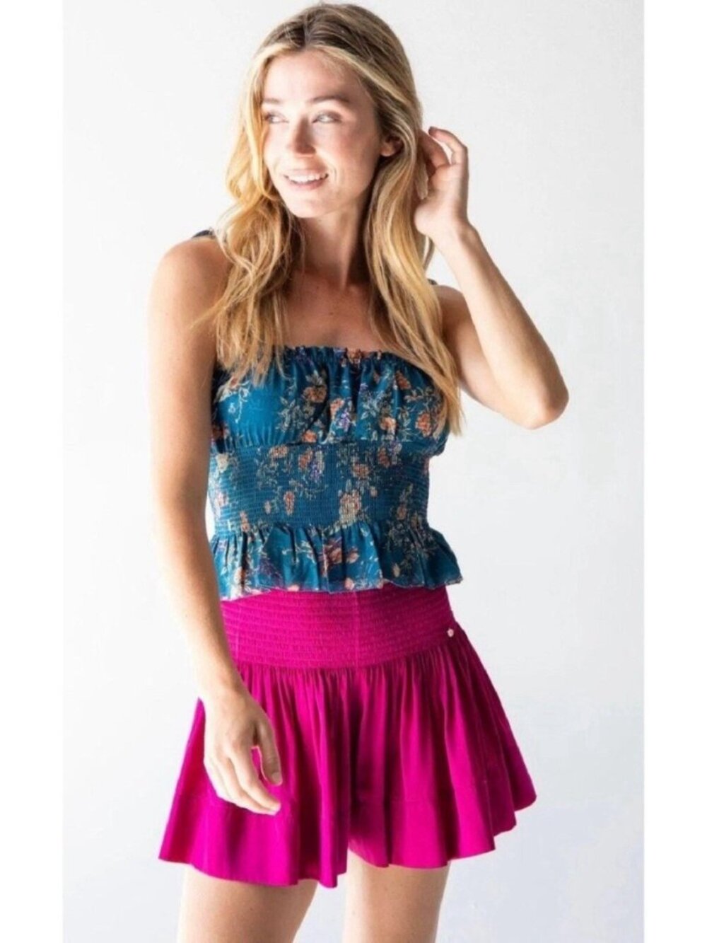 Natural Life Daisy Skort S Satin Smocked Feminine Boho Flirty Festival